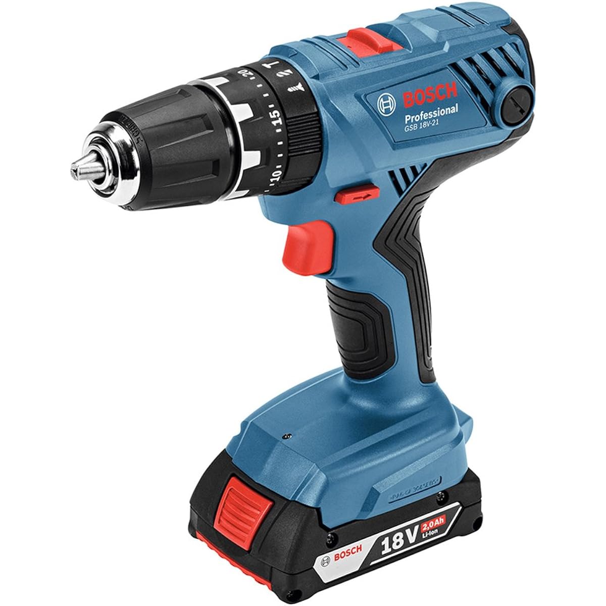 Bosch Professional 18V Cordless Vibrating Driver Drill (2.0Ah Batteries, Charger, Carrying Case Included) GSB18V-21