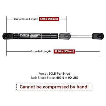 VEPAGOO C1615056 GP51090 12 inch 90 pounds/400N Gas Shock Strut Track Up tool Box Weather Guard Aluminum Topper Topper Camper Shell Side Window 2 pieces