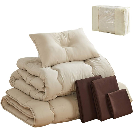 VK Living Duvet Set, 7 Piece Duvet Set, Single, 1.6kg Filling, Antibacterial and Odor Resistant, Washable, Dust Resistant, Fine Peach Skin Processing, Smooth Texture, Allergy Prevention, Comforter, Mattress, Pillow, Duvet Cover, Storage Case Included, Ca