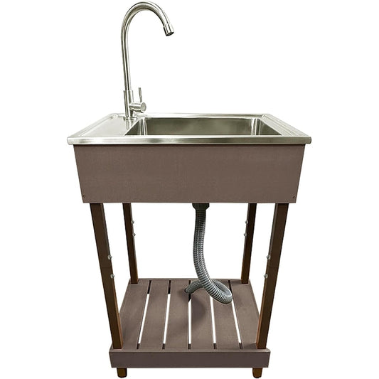 igarden iGarden Stainless Steel Sink Sink iGarden Original Artificial Wood Storage Storage, Assembled Faucet Sewer Plumbing Iwood Artificial Wood Handmade Outdoor Craftsman Handmade Sink 14527db (W500mm, Dark Brown)