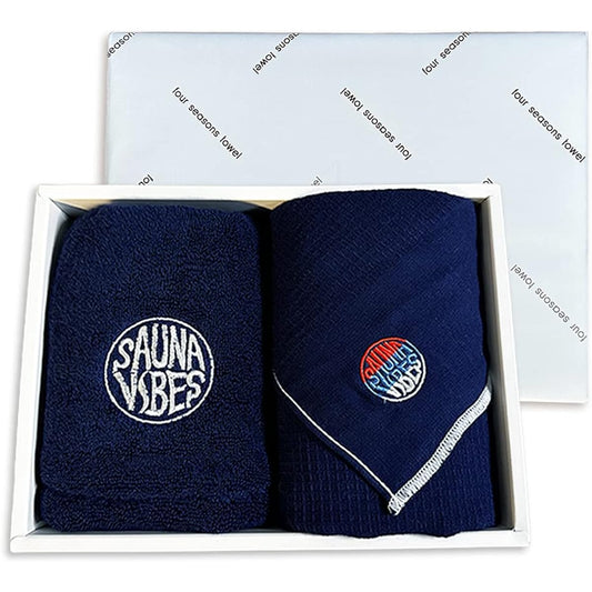 [Sauna Vibes] Sauna Hat, Sauna Towel, 2 Piece Gift Set, Presentation Box, Navy Imabari Towel, Men's, Women's