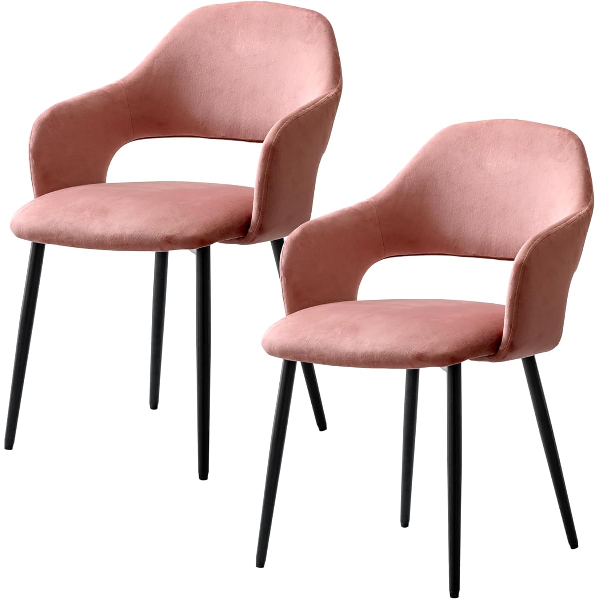 Tansu no Gen Dining Chair Set of 2 with Arms, Black Legs, Half Arms, Velor Style, Nuance Color, Modern, Scandinavian, Simple, 83200022 (87217)