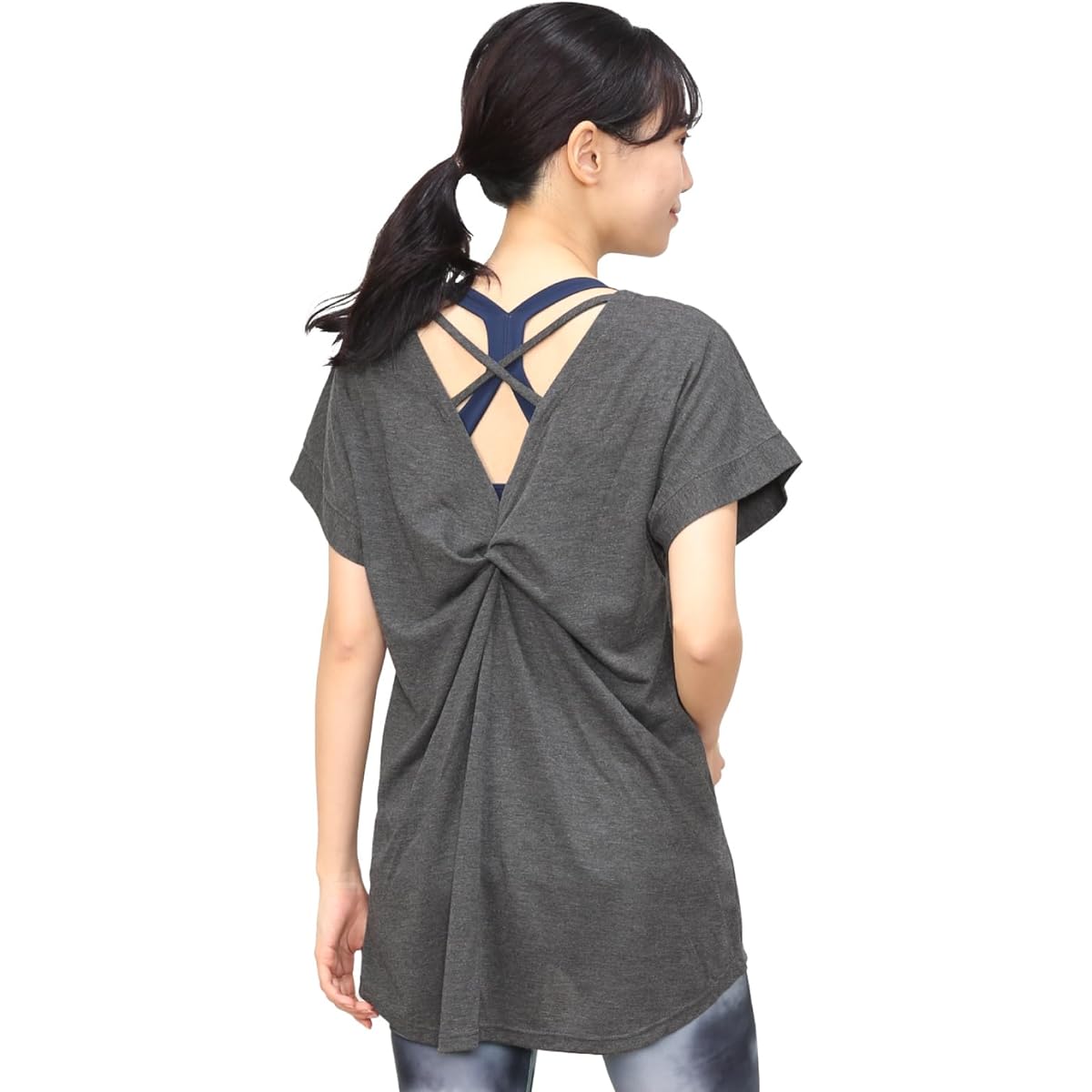 [Nishiki] Sportswear T-shirt, Long Length, Loose, Body Covering, Plain, Quick Drying, Tops, Back Design, Yoga, Fitness, Running, Training, Gym, Home Training, Exercise Wear, Women's, Short Sleeve, M/L/LL Size