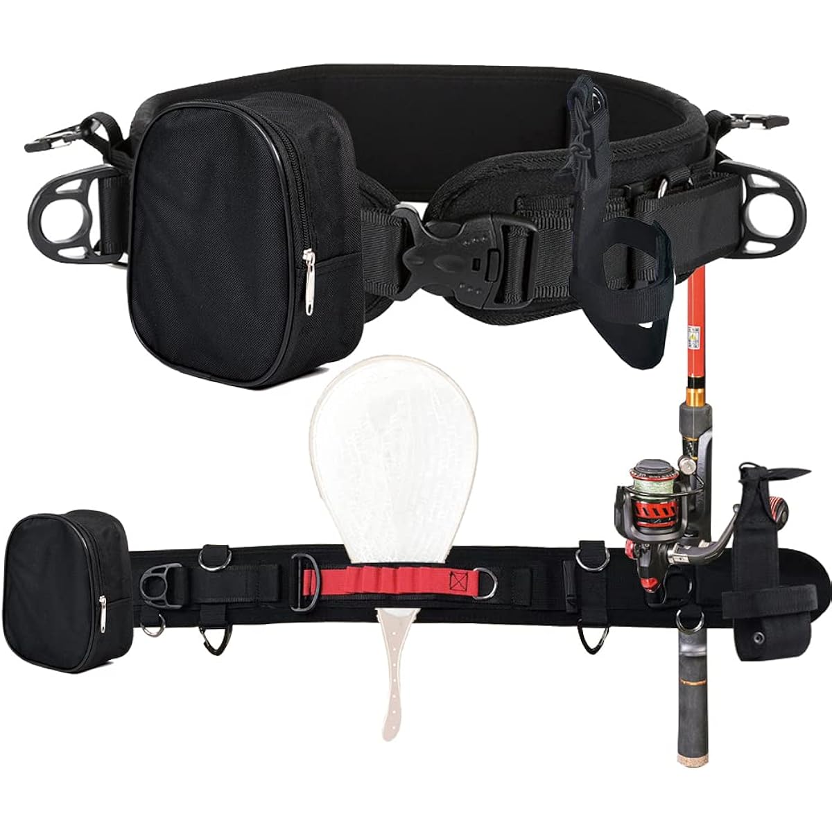 MiJiTrio Fishing Belt Set Fishing Waist Belt with 10 Hooks Wading Belt Fishing Supplies for Hanging Small Items Versatile Fishing Gear with 10 Hooks Outdoor Fishing Black Knit/Outdoor Belt