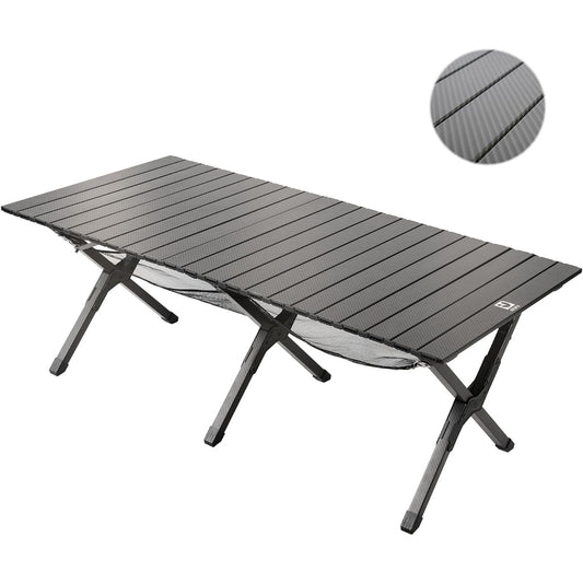 aruru folding camping table, fashionable carbon fiber pattern, outdoor roll table, compact and lightweight, quick assembly, with storage bag, suitable for picnic, garden, indoor (120x60x45cm)