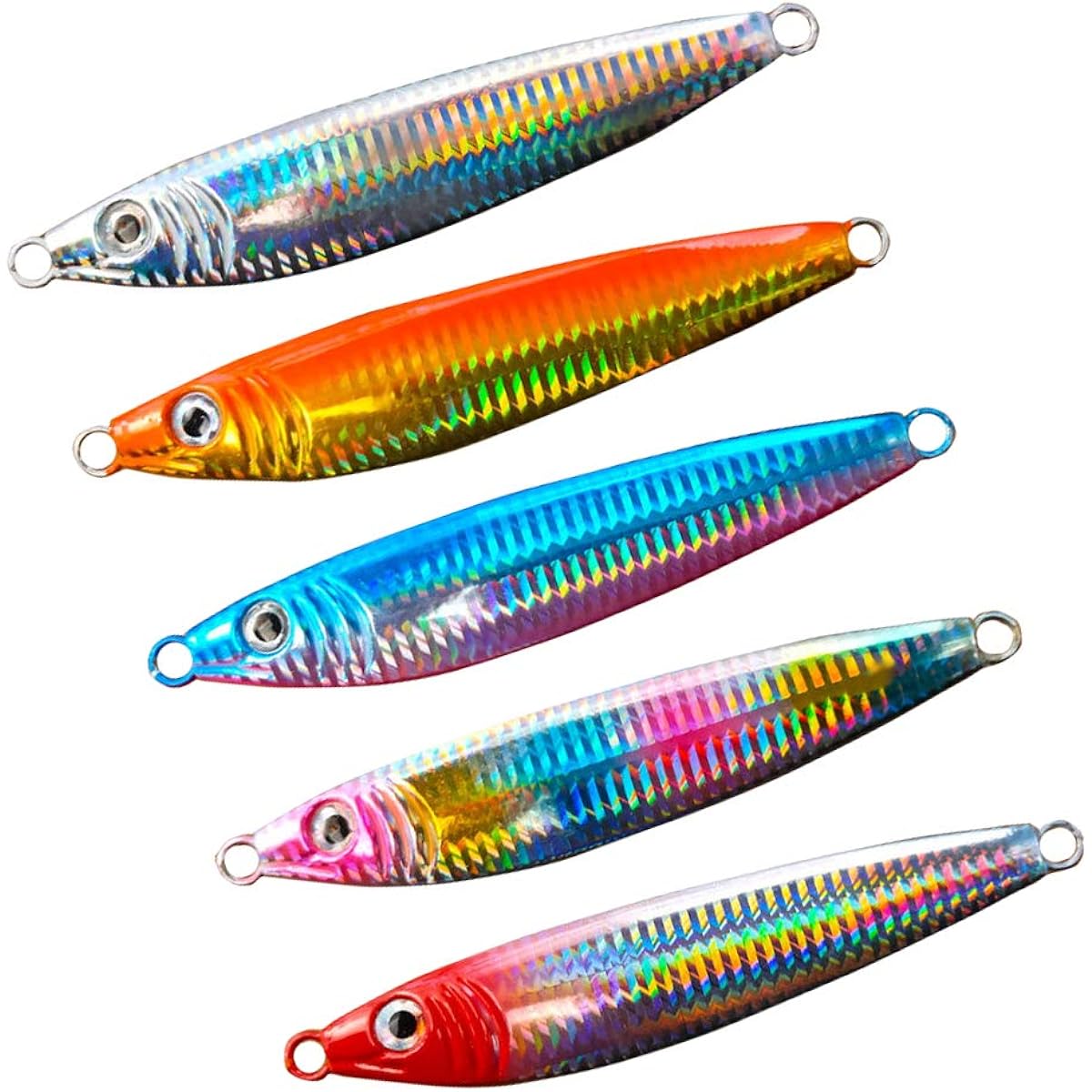 EternalStars Metal Jig Lure Metal Jig Set 15g 20g 30g 40g 60g 80g 100g 120g 150g 180g 200g Lure Set, Sea Bass Lure Spoon Lure, Trout Lure Set, Metal Jig Lure Set, Jig Spoon Lure Set Fishing Spoon 5 Pieces Different Colors