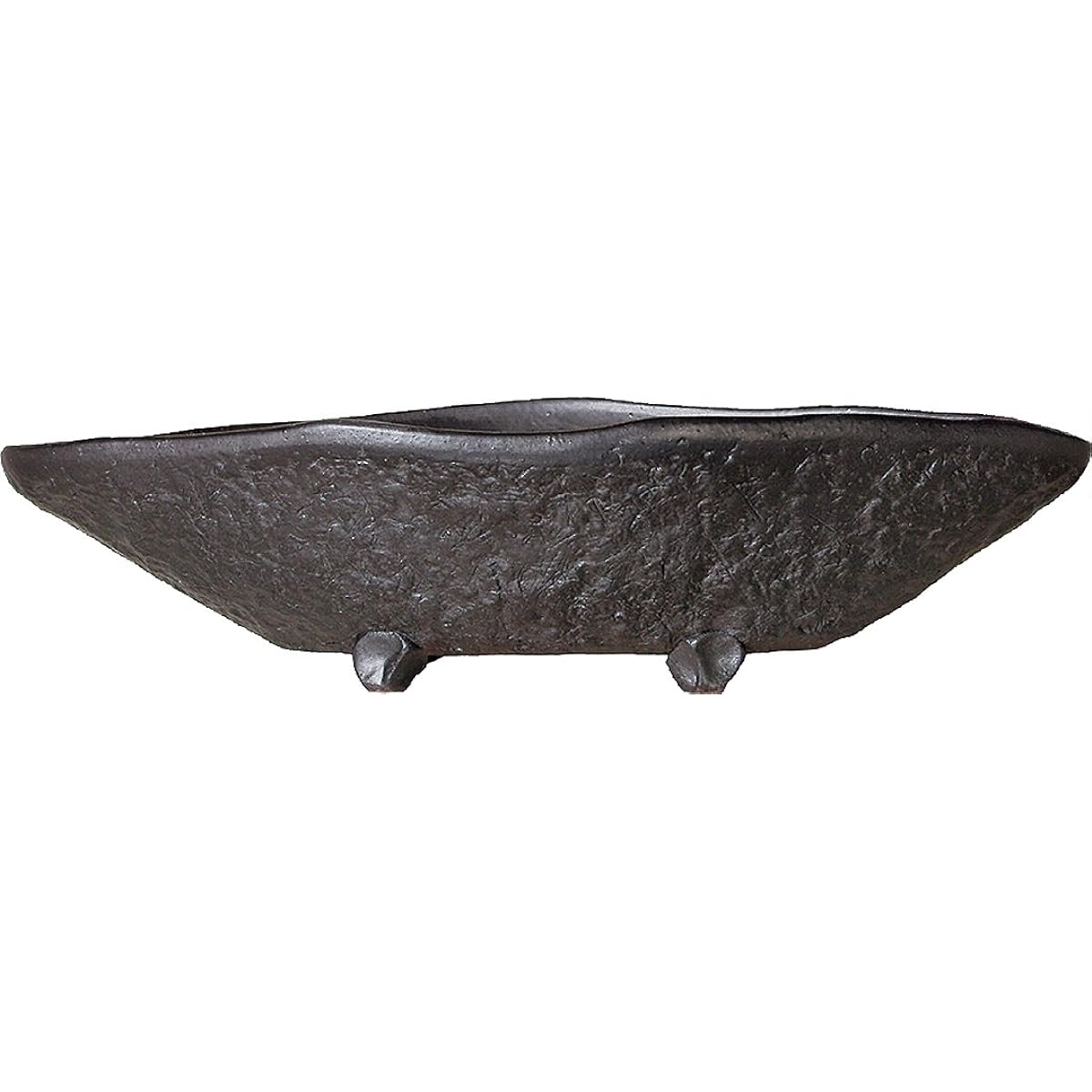 Plus Garden Stem Vase, Kobune (W400 x D170 x H100) mm, No Bottom Hole, Black Pottery, Shigaraki Ware 221-02