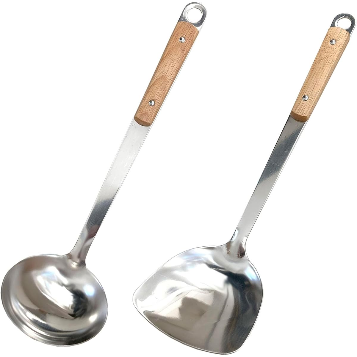 Outdoor BBQ ladle spatula set for pot dishes, iron plate cooking, etc. Wood grip Wooden grip Stainless steel SD-OTFLSET2