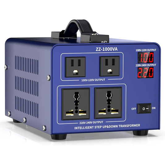1000VA Transformer 100V 220V 100V-120V/220V-240V Input/Output Voltage Automatic Switching Up Transformer Down Transformer Dual-purpose Transformer for Domestic and Foreign Use, Step-Down/Step-up Type, Free Conversion, Portable Transformer, Compatible wit