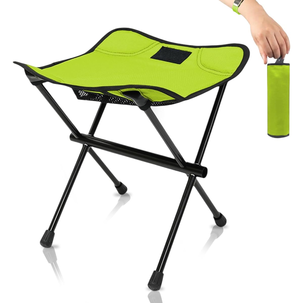HADUKI Outdoor Chair, Folding Chair, Camping Chair, 3-Way Use, Compact, Ultra Lightweight, Load Capacity 100kg, Aluminum, Portable, Easy to Assemble, Light BBQ, Climbing Outdoor Chair (Light Green), Medium Size