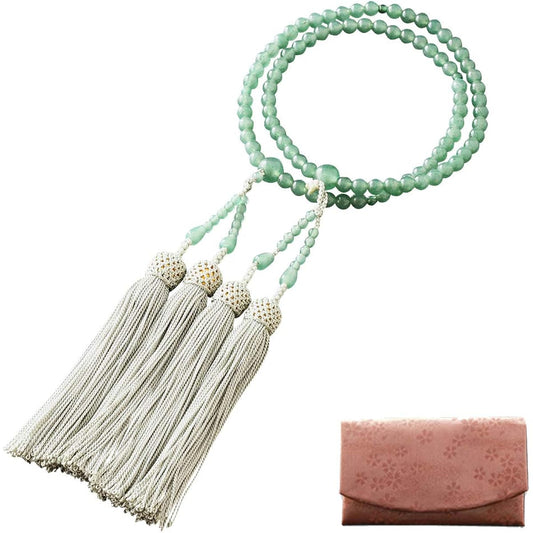 Kyoto Buddhist Altar Hayashi Prayer Beads for Eight Sects (For Eight Sects) Indian Jade (For Women) Official Ceremony [Bead Bag Set] SW-091 Kyoto Prayer Beads