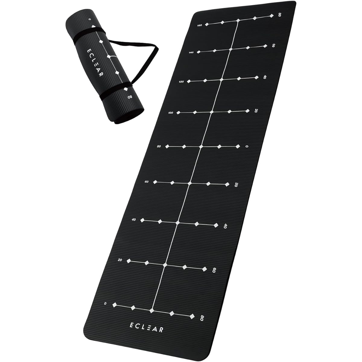 ELECOM ECLIA Sports Training Mat Yoga Mat Thickness 8mm [Comes with guidelines and a belt for convenient storage and carrying] Non-slip corrugated black
