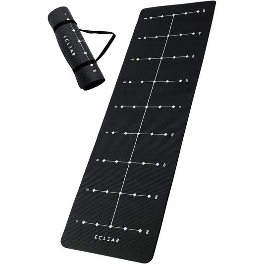 ELECOM ECLIA Sports Training Mat Yoga Mat Thickness 8mm [Comes with guidelines and a belt for convenient storage and carrying] Non-slip corrugated black