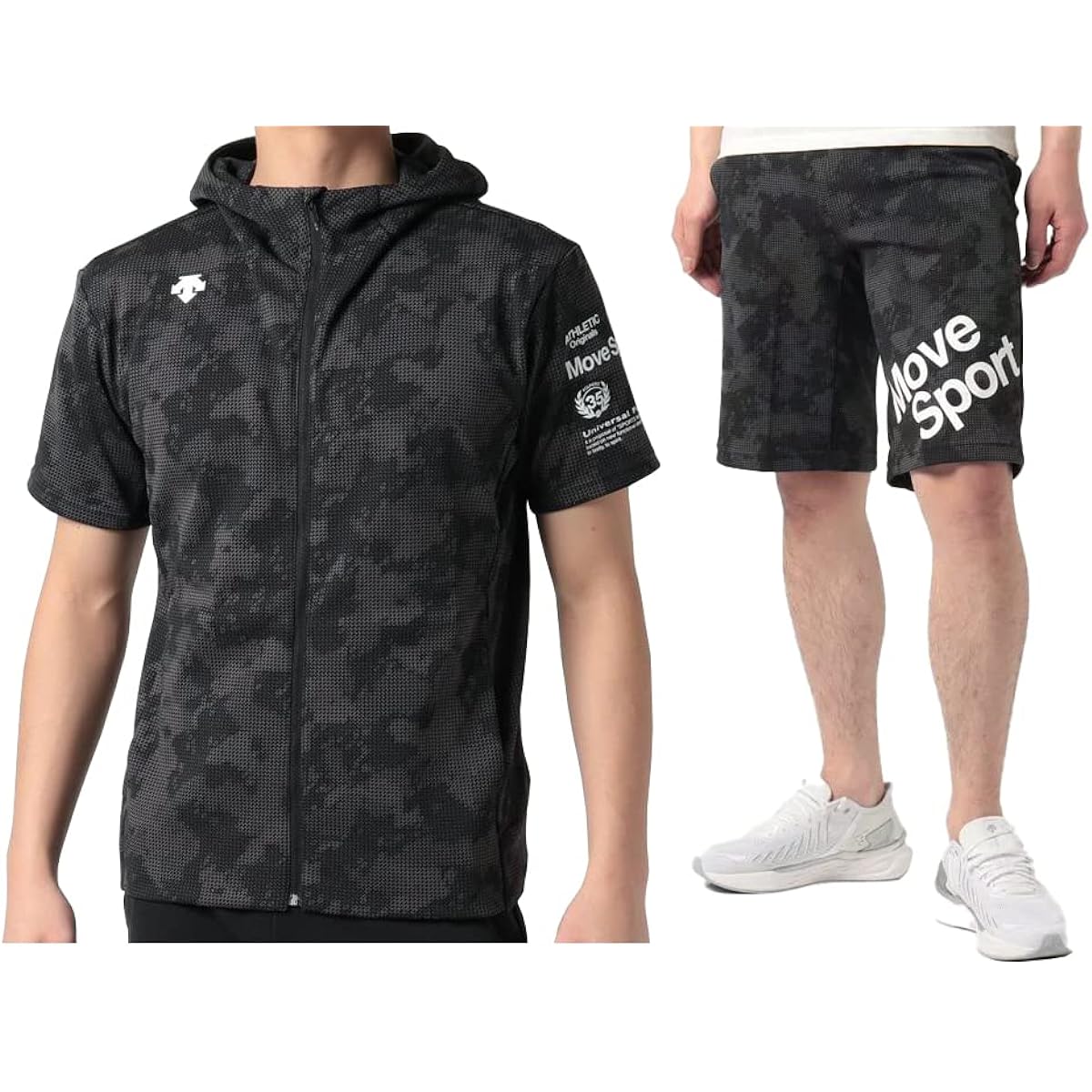 [DESCENTE] Move Sport S.F.TECH Graphic Sweatshirt Short Sleeve Full Zip Hoodie/Half Pants Top and Bottom Set DMMTJF22/DMMTJG22