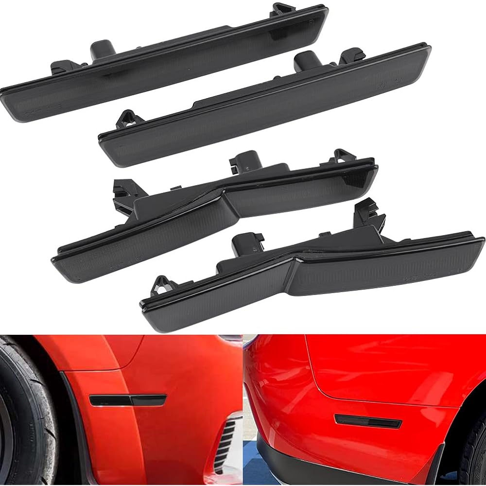 Front/Rear LED Side Marker Light 2018-2022 DODGE CHALLENGER R/T SCAT PACK SRT Hellcat SRT Helcat Red Eye Body Package Smoke Lens left and right Amber/Red LED Side Marker Light Lamp