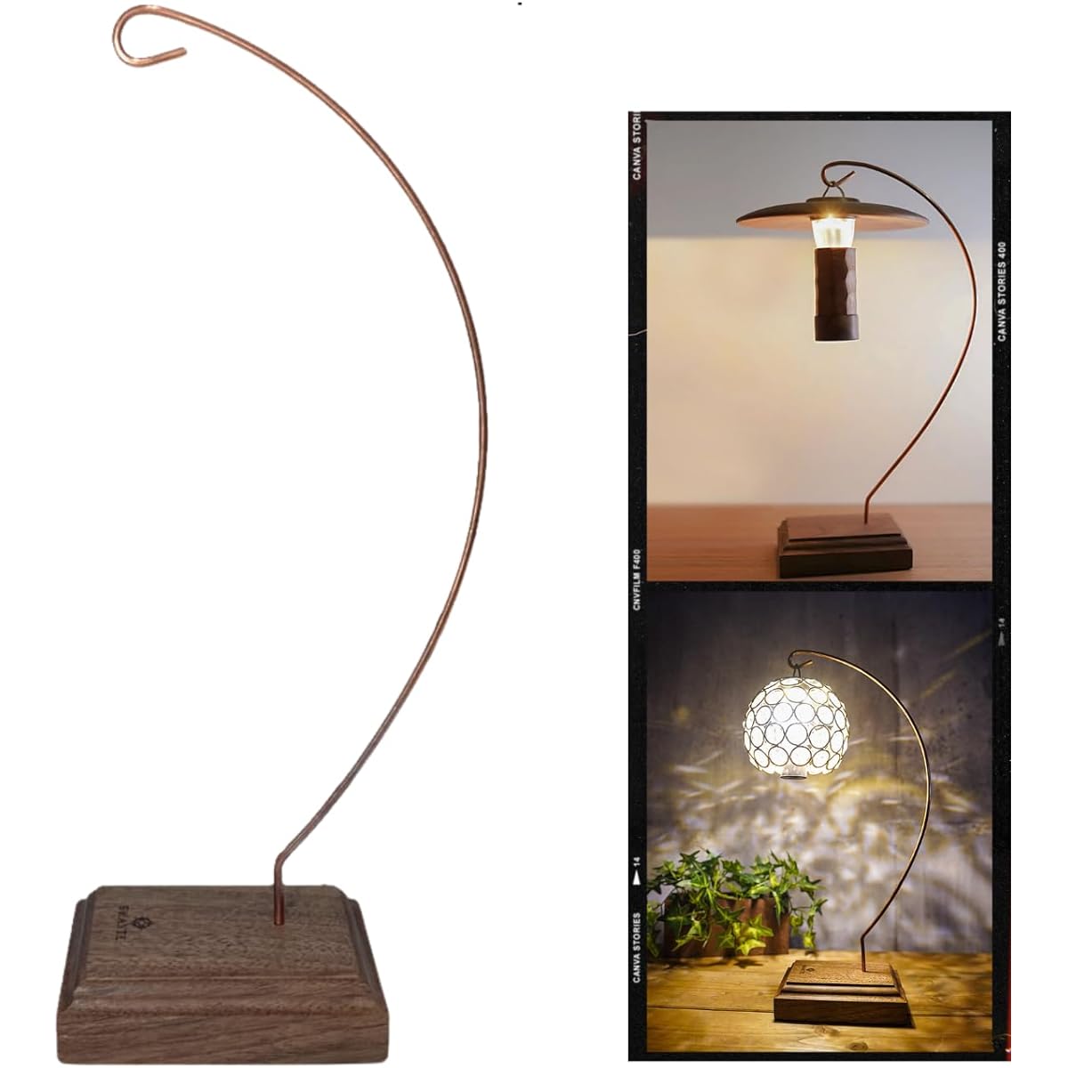 SWANTE Table Lantern Stand Table Lantern Stand Antique Style Walnut/Copper Interior/Outdoor Lighting Fixture