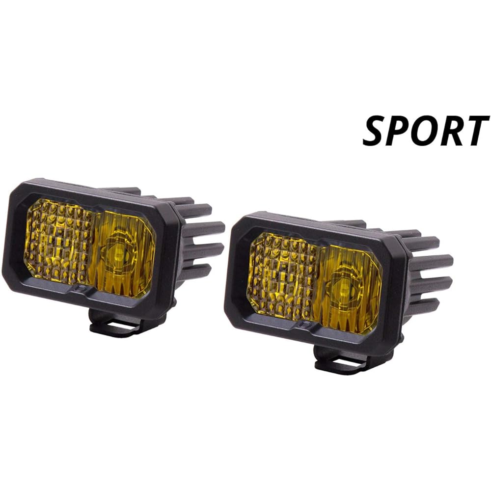 Diode Dynamics Stage Series 2 inch SAE Yellow Sports Standard LED Pod (Pair) Flood Amber Backlight