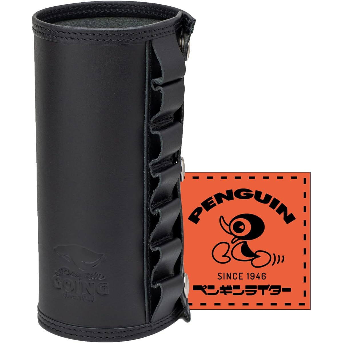 Penguin Going Gas Can Cover Leather Genuine Cowhide CB Black Made in Japan Sticker Included