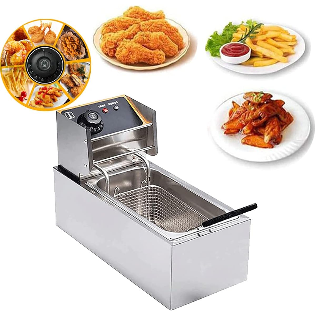 Electric Fryer 4L Commercial/Home Use Single Tank Tabletop Fryer Double Oil Cylinder Kitchen Equipment Fryer Mini Fryer Fried Food Cooking Utensil Fried Potato Stainless Steel