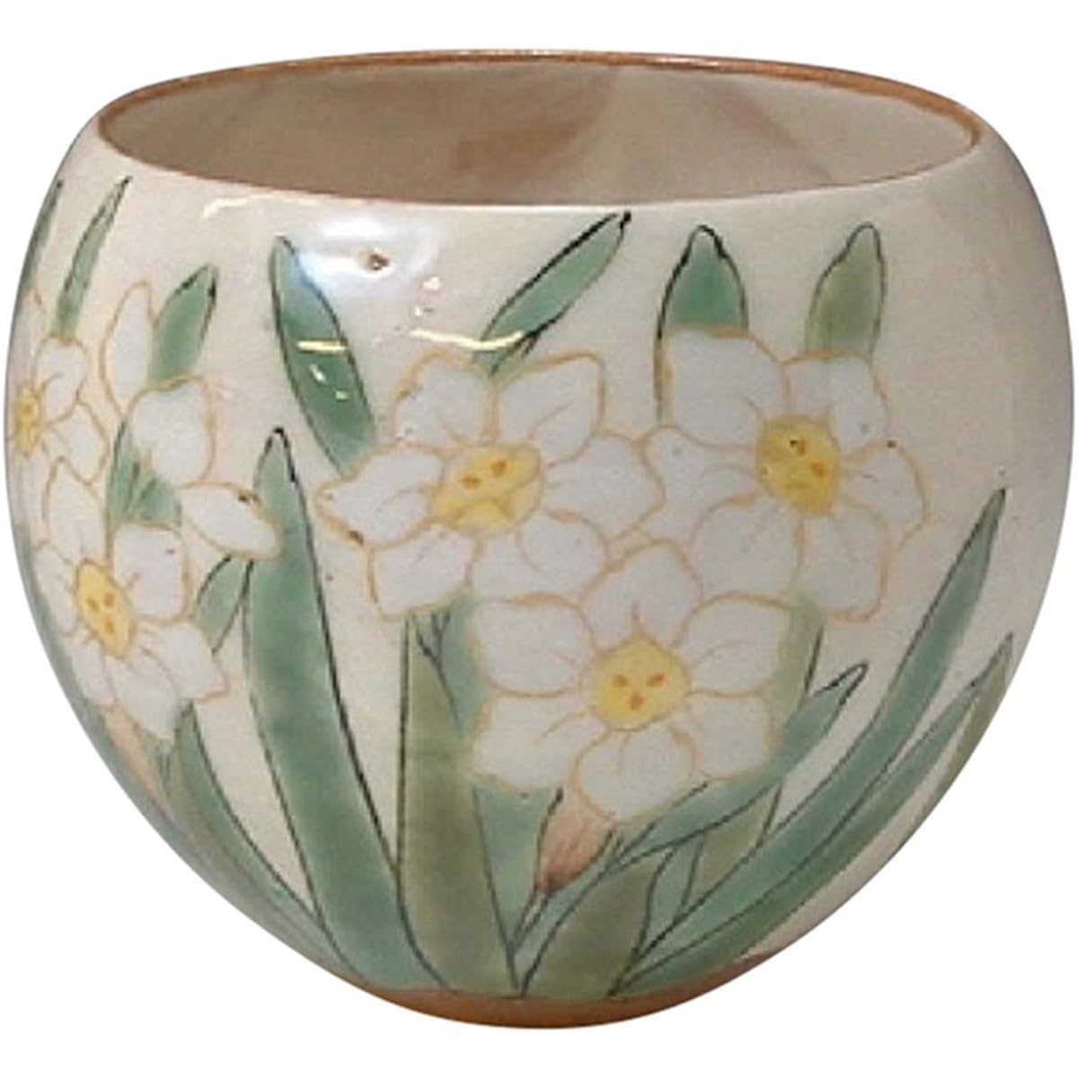 Kyoto ware, Kiyomizu ware, pottery kiln, tea bowl (with gift box), flower arrangement (daffodil) AHS-14