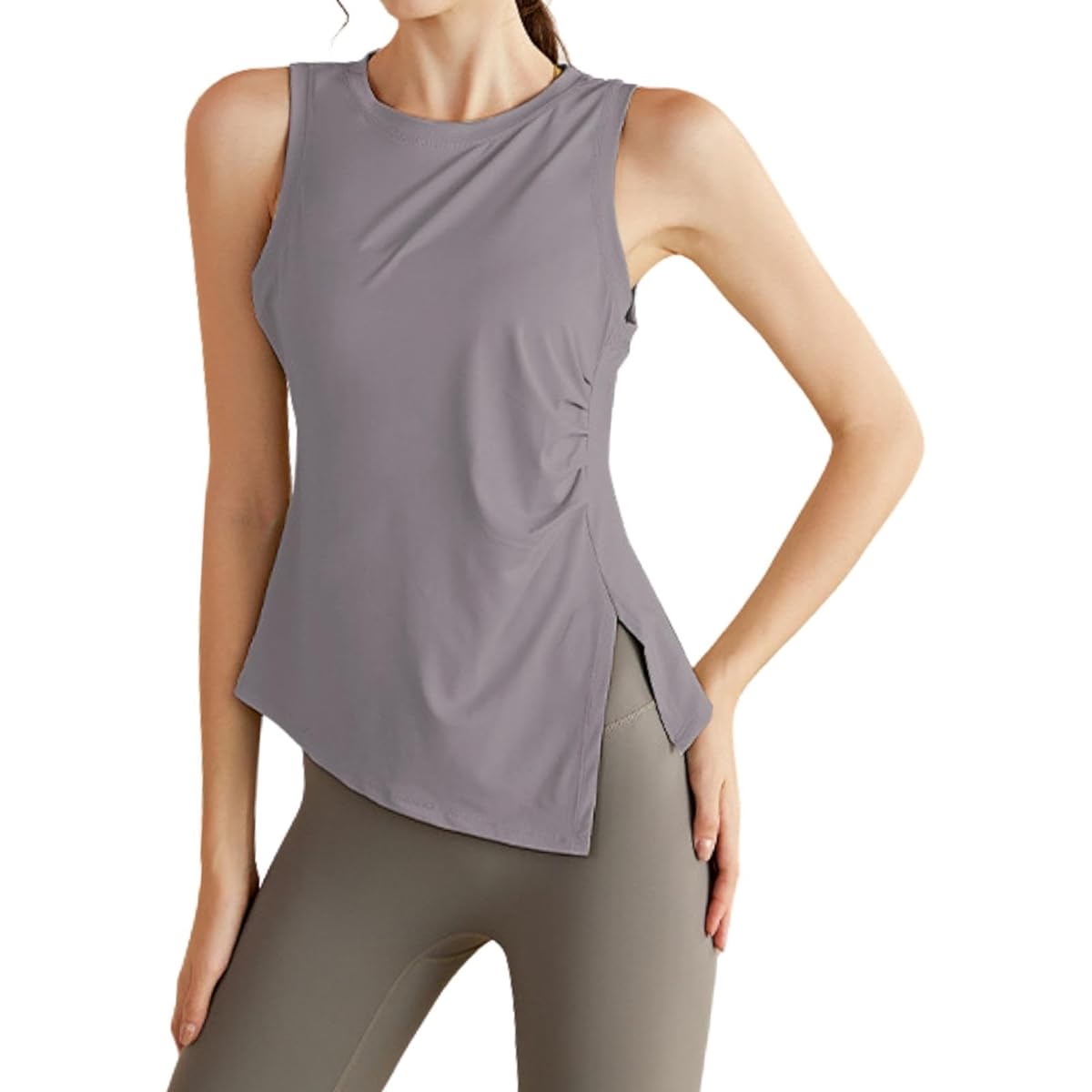 [machikaada] Women's Yoga Wear, Long Length Tank Top, Tops 093 Asymmetrical, Sweat Absorbent, Quick Drying, Yoga, Hot Yoga, Pilates, Cute, Stylish