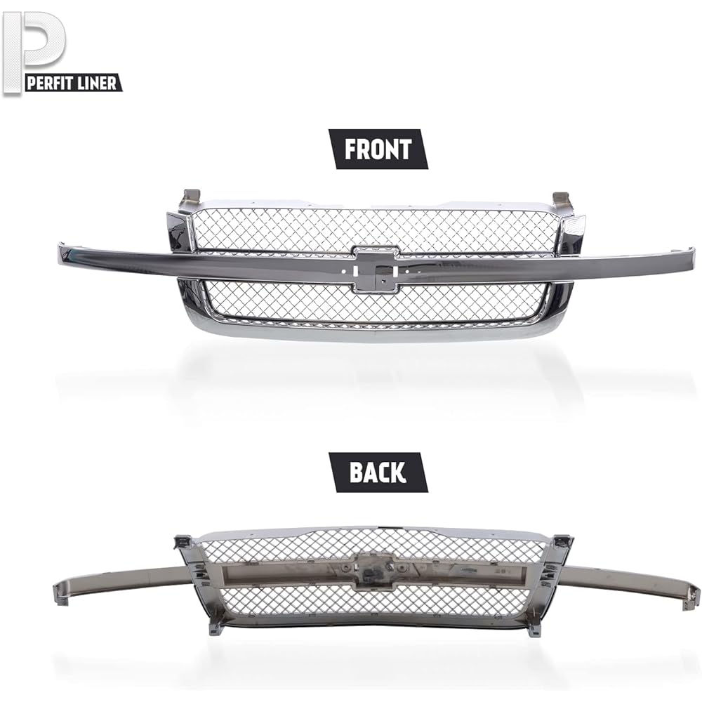 Perfit Liner Front All Chrome Glyl Grill Chroma Center Bar 2003-2006 Chevrolet Sylvarad Avava Lunch 1500 2500 3500 HD Pickup for GM1200514