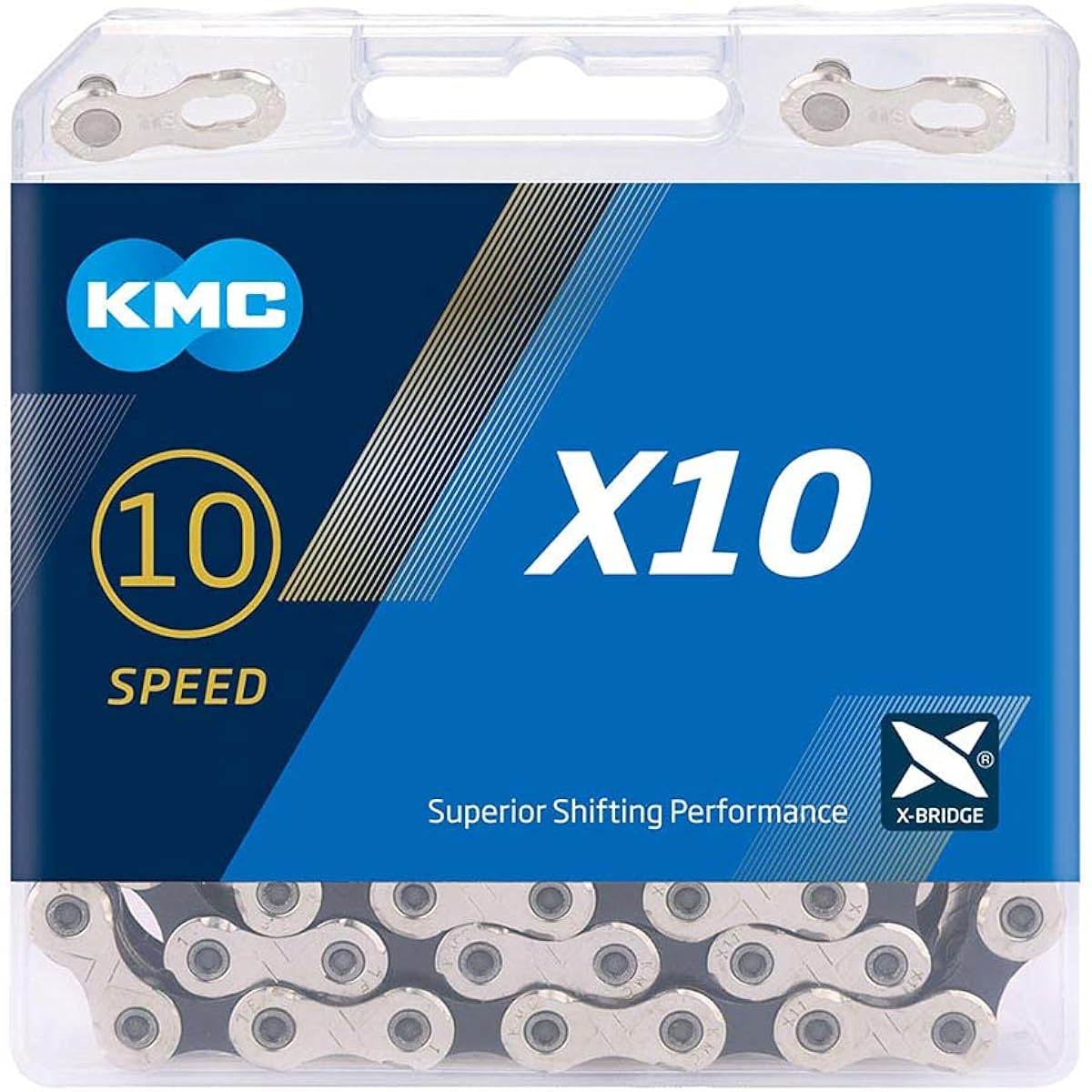 KMC Bicycle Chain X10 SILVER/BLACK-N 122 Links 10SPEED 60884
