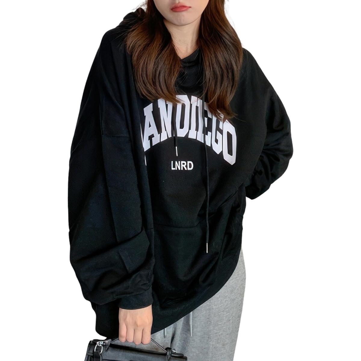 [SeiunAn] Hoodie, Women's Sweatshirt, Pullover, Spring, Autumn, Winter, Loose, Thin, Large Size, Top, Korean Fashion, Long Sleeve, Spring Clothes, Hooded, Stylish, English Logo Print, Casual, Cute, Streetwear, Cotton, Cool, Commuting