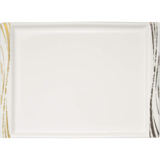 NARUMI Plate Dish Gold and Silver Tataki Wave 26cm Oblong Tray 51061-9749