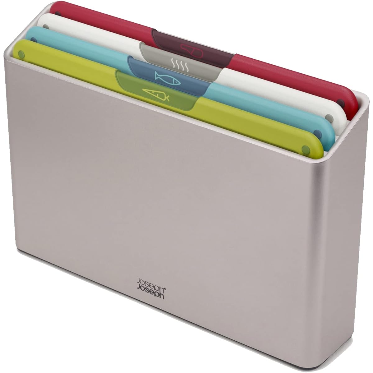 Joseph Joseph Cutting Board Folio Icon Set of 4 with Ingredient Icons, Different Use Chopping Board, Dishwasher Safe, Storage Case Included, Large, Multicolor [Genuine Product] 60219