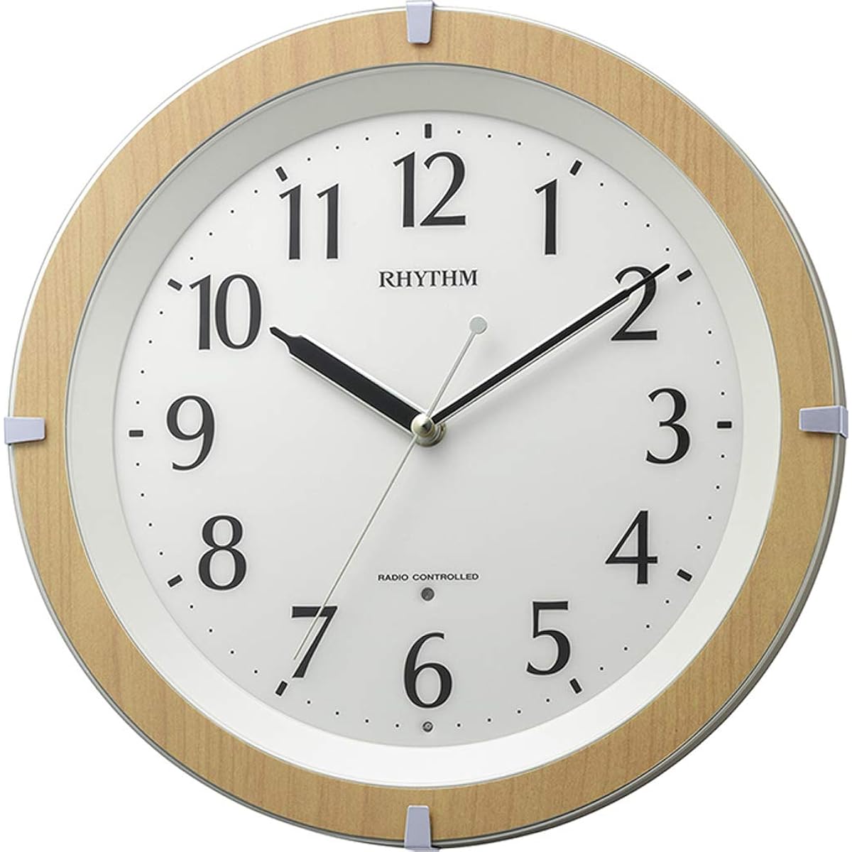 RHYTHM Wall Clock, Radio Controlled Clock, Dark Light, Automatic Lighting, White LED, Quiet, Continuous Second Hand, Brown, φ31.7x5.3cm, 8MY561SR03