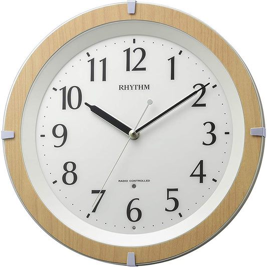 RHYTHM Wall Clock, Radio Controlled Clock, Dark Light, Automatic Lighting, White LED, Quiet, Continuous Second Hand, Brown, φ31.7x5.3cm, 8MY561SR03