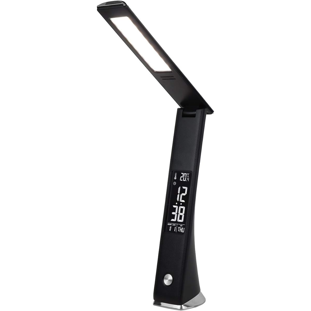 ZEPEAL Rechargeable LED Stand Light with Digital Display Flashlight Leather Tone Dimmable Flexible Arm LCD Calendar Alarm Function Black DJS-H2020-BK