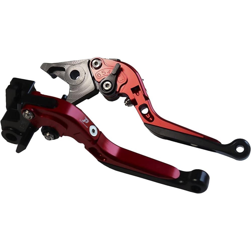 Motorcycle CNC machined brake clutch lever left and right set Barrios Zephyr ZRX ZZ-R Estrella and others [Dream-Japan] 4 colors [a378] Foldable & angle & telescopic adjustment function included (red)