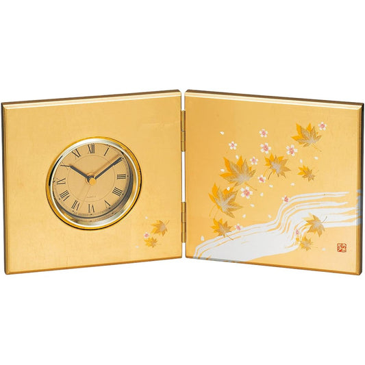 Nakatani Brothers Company Yamanaka Lacquerware Folding Screen Clock (Medium) Gold and Silver Leaf Hanakasumi 33-4208