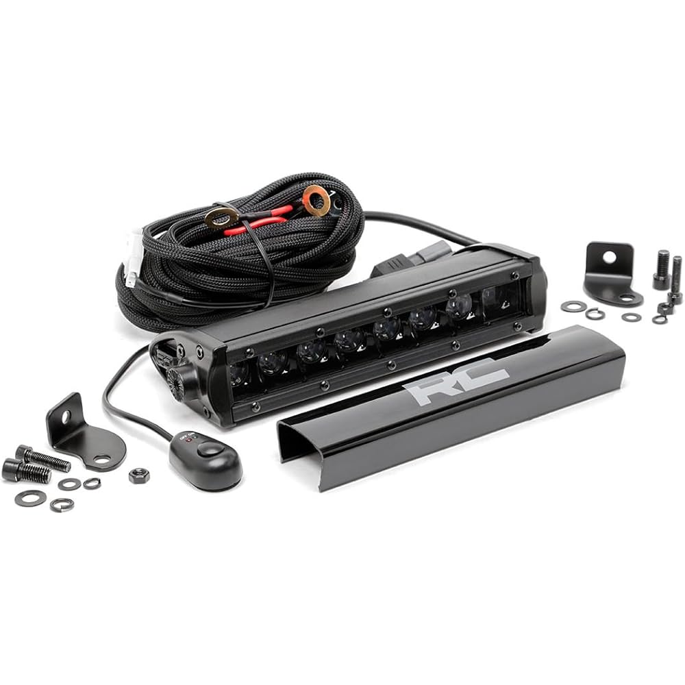 ROUGH COUNTRY 8 inch Black Series 1 Row LED Light Bar White DRL -70728BLDRL