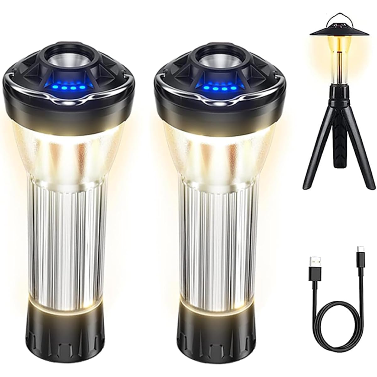 Batone LED Lantern, Camping Lantern, Sumroom, Lantern, Flashlight Function, 2,200 mAH, 4 Lighting Modes, Lantern, Rechargeable, Multi-functional Mini Lantern, Magnetic Base, Plastic Tripod, High
