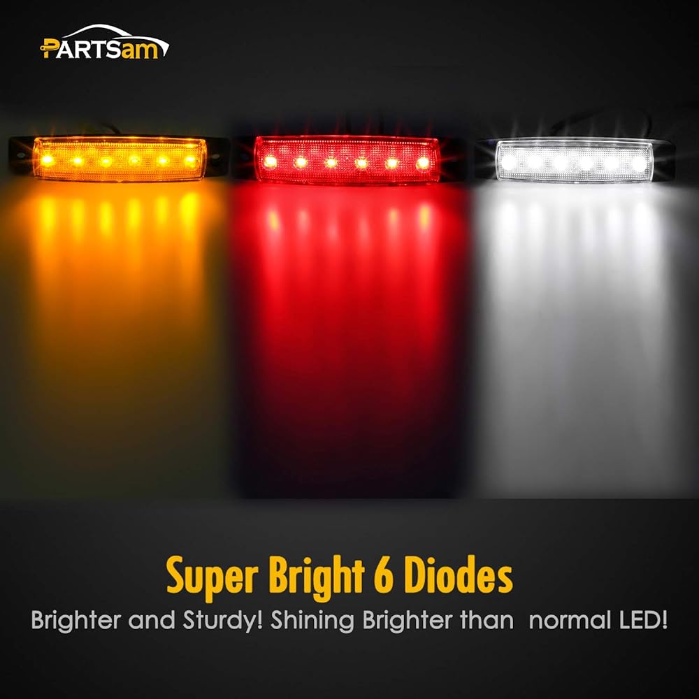 PARTSAM 30 pieces 3.8 inch slim 6LED Marker Clearance Light Indicator Track Truck Track Track Truck Truck for Camper Auto Tractor Pickup (Red 10+10 Amber+10 White)