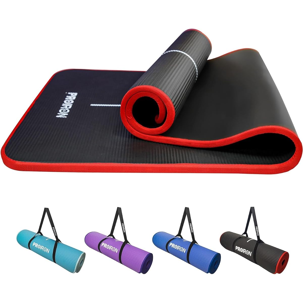 PROIRON Premium Stretch Mat Pilates Mat 10mm 15mm High Density NBR (Nitrile Rubber) for Exercise Fitness & Training with Carrying Strap