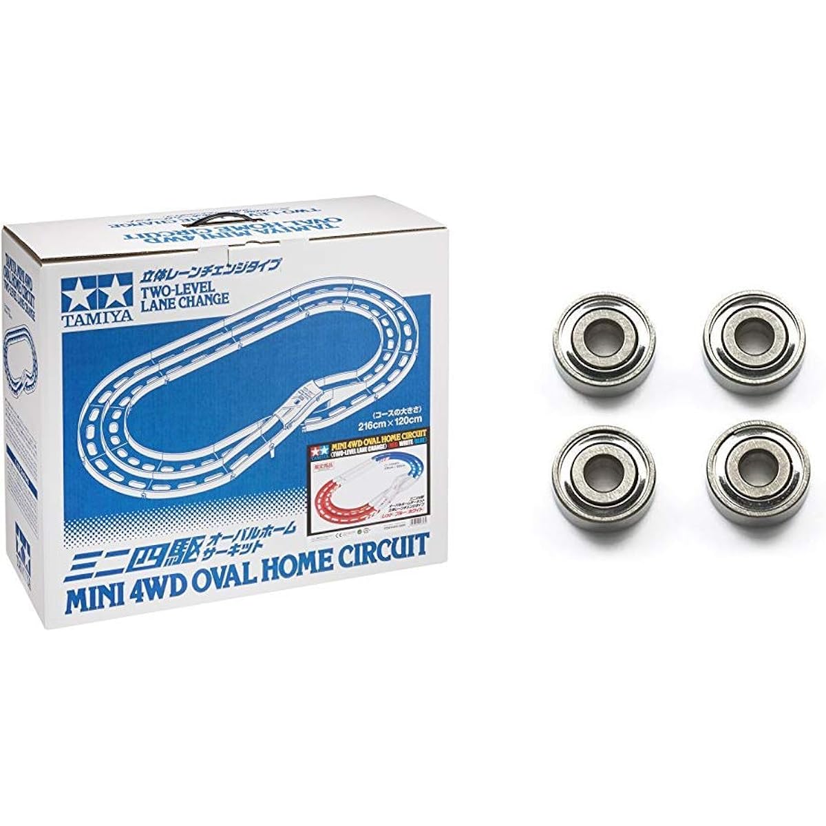 Tamiya Mini 4WD Limited Series Oval Home 3D Lane Change (Tricolor) 94893 & Mini 4WD Grade Up Parts Series No.519 GP.519 HG Round Hole Ball Bearing 4 Pieces 15519 [Set Purchase]