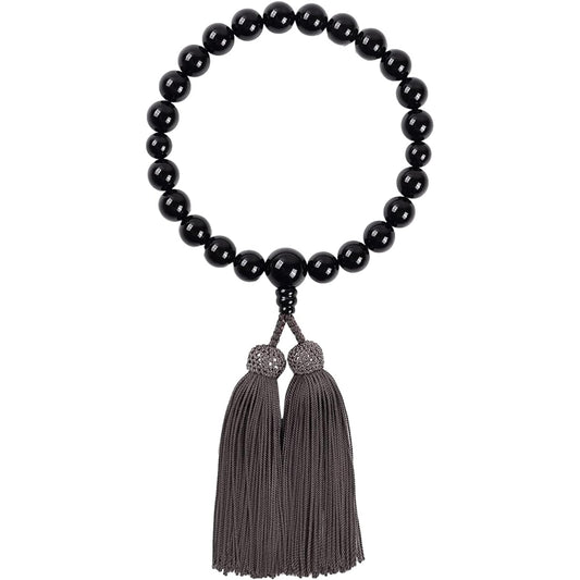 Kiho Kobo Men's Prayer Beads, Kyoto Prayer Beads, Black Onyx, 12mm Beads, Can Be Used by All Sects, One-handed Informal/Black, Black/Pure Silk Tassel, Presentation Box, Certificate Included