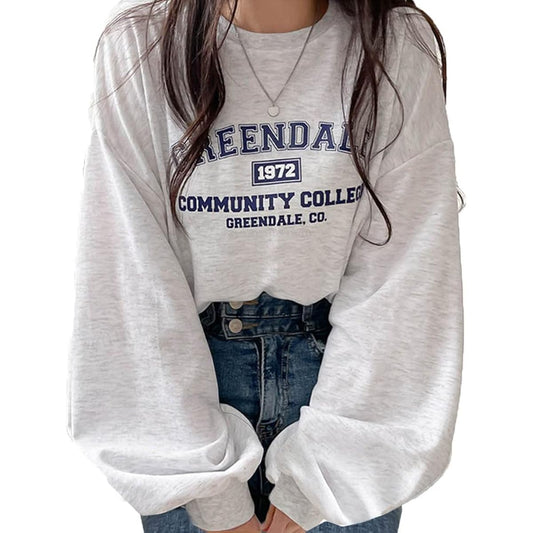 [MIRA MARIV] Made in Korea and imported directly from Korea GREENDALE Print Oversized Sweatshirt Sweatshirt Women's Fleece Lined Top Casual Loose Stylish Large Size Body Covering Spring Autumn Winter