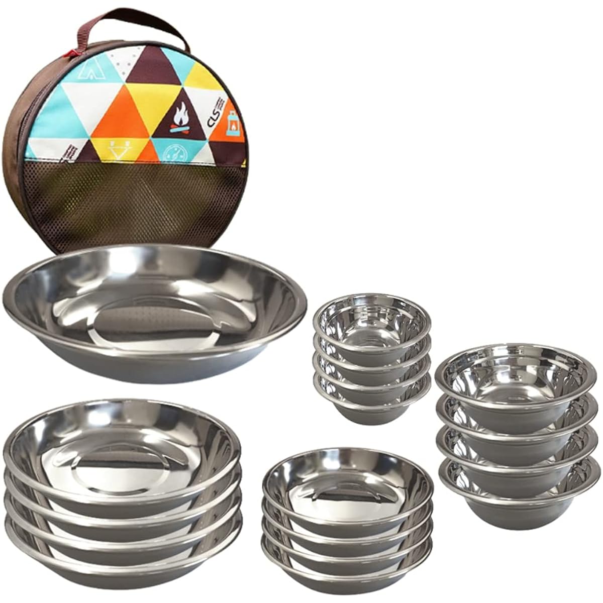 RS Products [Super large quantity! 17 pieces!] Outdoor plate set, bowl, plate, stainless steel tableware, plate, versatile, durable, family, camping, picnic, barbecue, outdoor equipment, camping equipment, barbecue equipment