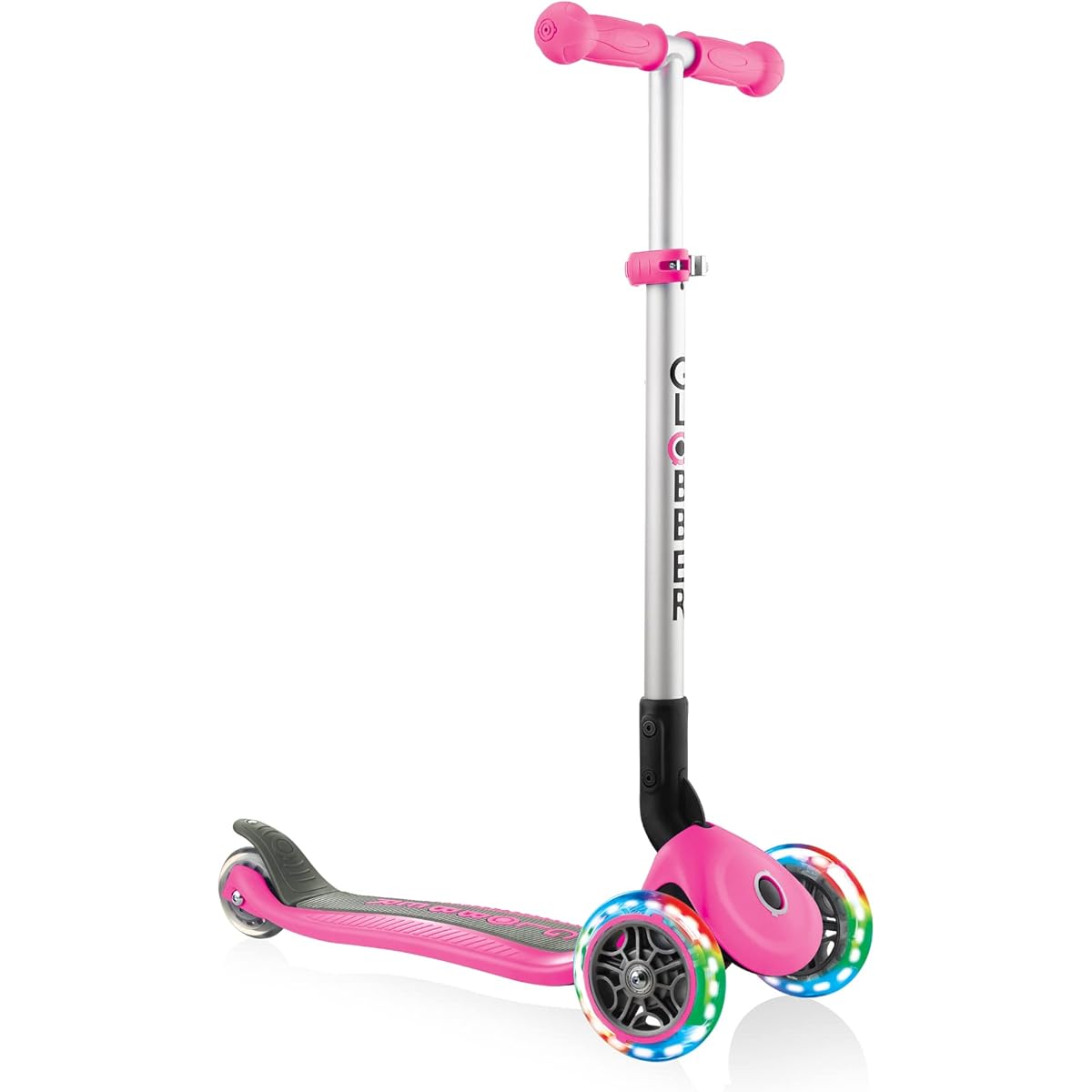 GLOBBER Kickboard Flash Glowing 3 Wheel Foot Brake Outdoor Play Children Vehicle Kick Scooter Primo/Foldable/Light Pink WLGB432110