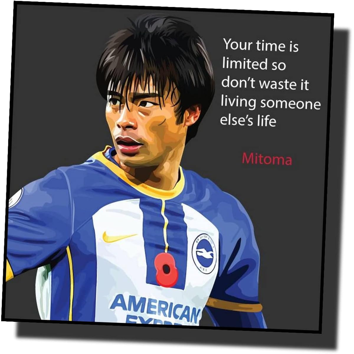 Praline Art Frame KAORU MITOMA Kaoru Mitoma Brighton & Hove Albion FC Premier League Overseas Soccer Art Panel Wooden Wall Hanging Poster Interior Soccer Goods (26*26cm Comes in Exclusive Gift Box)
