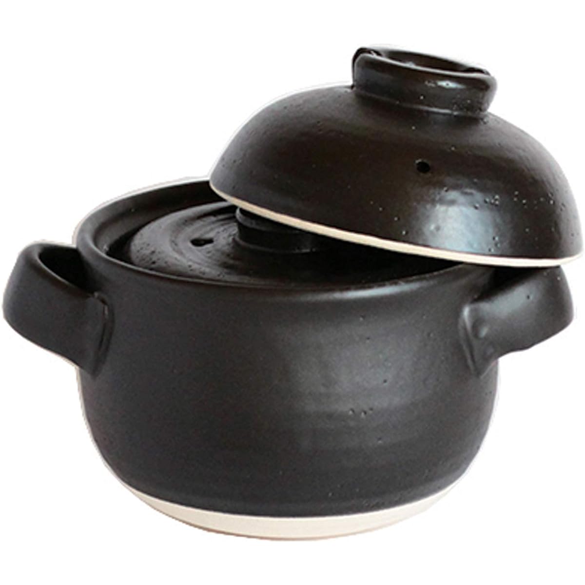 Saji Pottery Banko Ware Rice Cooking Pot (With Inner Lid) 4 Cups Black Drop 33-102