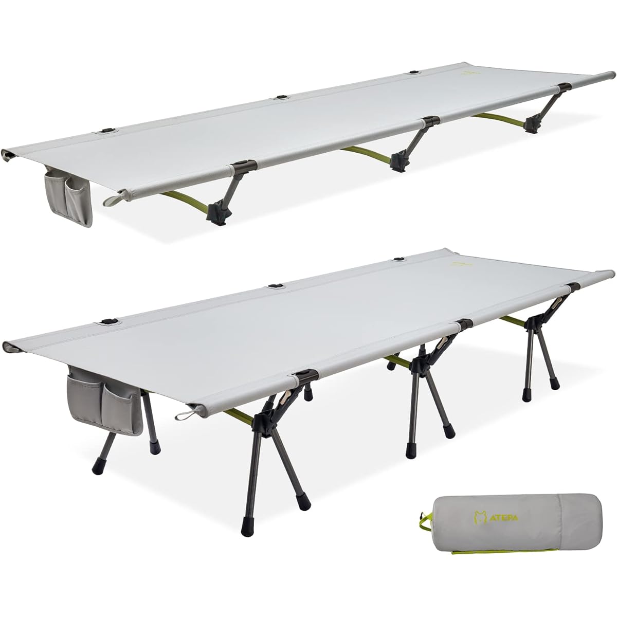 ATEPA Camping Cot Folding Outdoor Bed High Low 2way Adjustable Lightweight Compact 190x65cm Load Capacity 150kg Mountain Climbing Storage Case Included