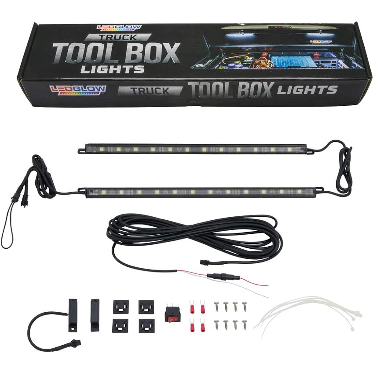 LEDGLOW 2PC Track toolbox LED Light - Includes magnetic power supply switch for automatic ON / OFF