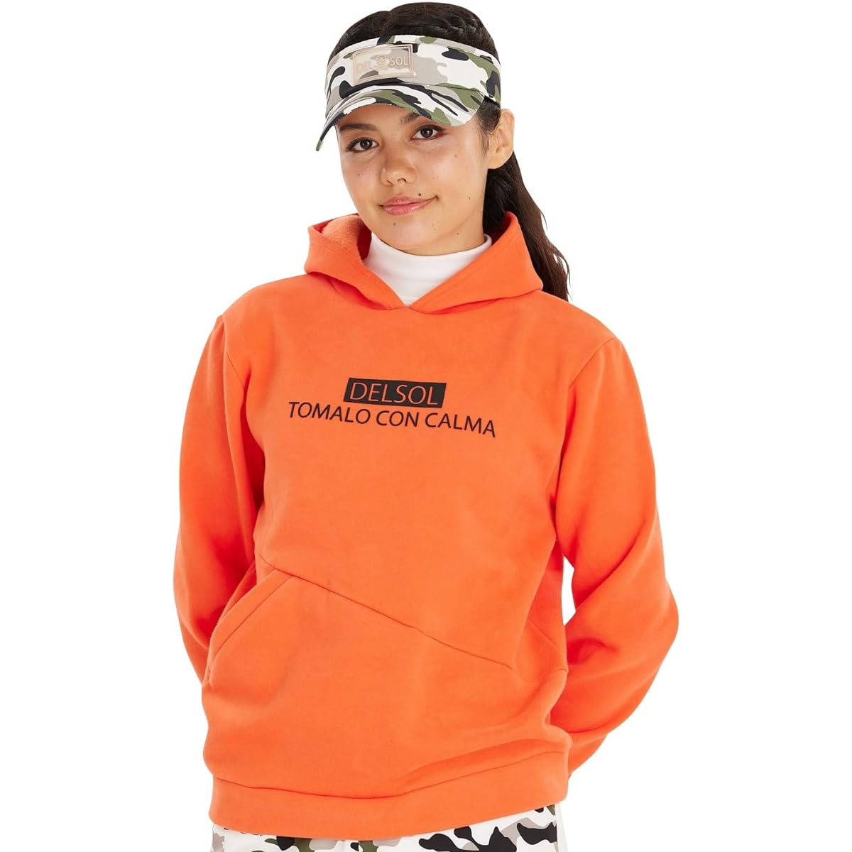 [Delsol] 7802 Different Pocket Fleece Lined Hoodie Parka Orange Fleece Lined Winter Outerwear Delsol Golf Golf Wear Women's M L LL 3L Large Size