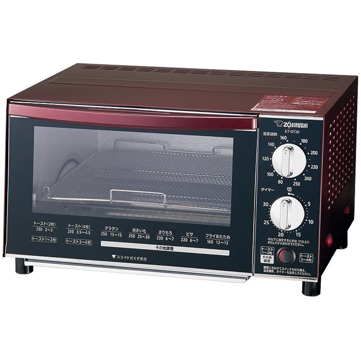 Zojirushi Toaster Oven Toaster Brown Club 80℃~250℃ Temperature Adjustment Function 4 Pieces Baked Size Approximately 39.5 x 34.5 x 22.5cm Bordeaux ET-GT30-VD